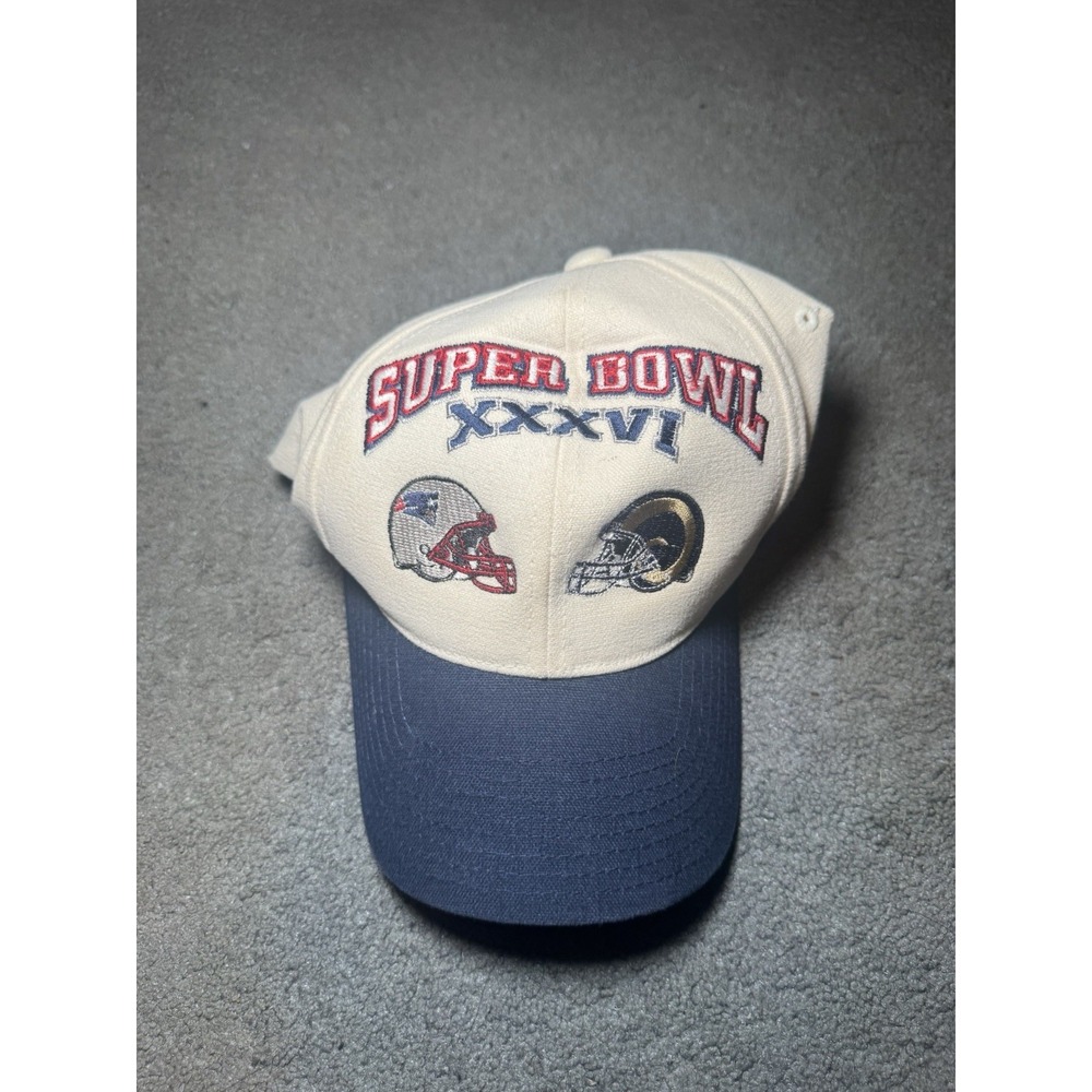 Super Bowl XXXVI Patriots Rams Strapback Hat NFL 2002 Vintage Style Cap‎